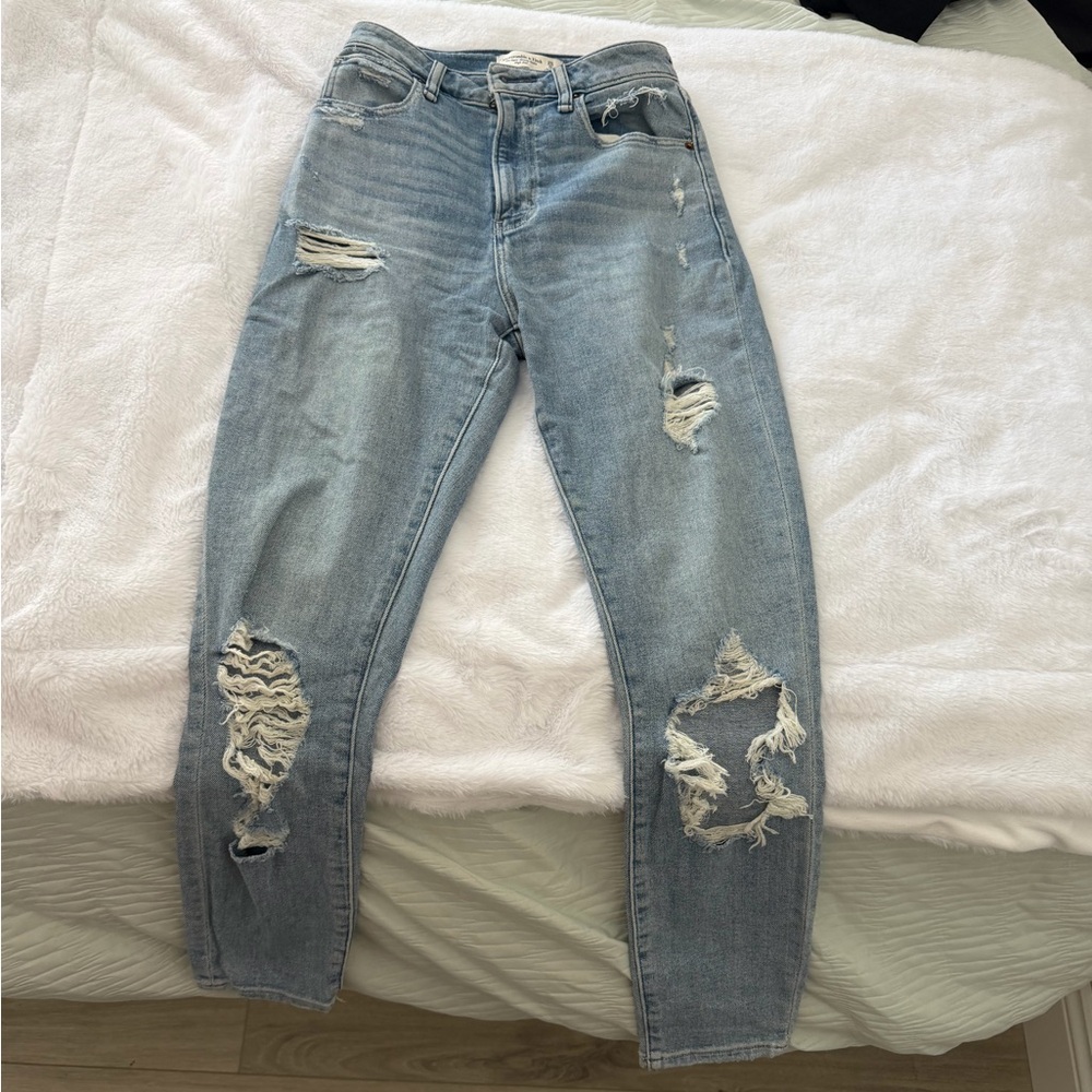 A&F Curve Love Distressed High-Rise Skinny Ankle Jeans